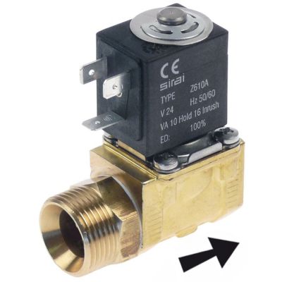 solenoid valve brass 2-ways 24 VAC inlet ¾" ET outlet ½" IT connection ¾" L 61mm DN 10mm