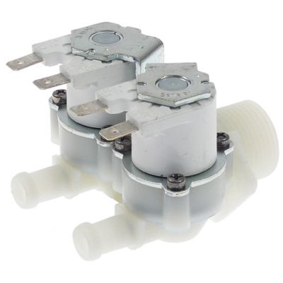 electrovalva dublu drept 230VAC intrare 3/4 ieșire 10,5mm intrare 7l/min ieșire 2x1,2l/min