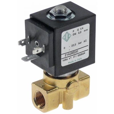 electrovalva alamă 2-căi 230VAC intrare 1/4\" ieșire 1/4\" L 40mm 21A2KE20 DN 2mm