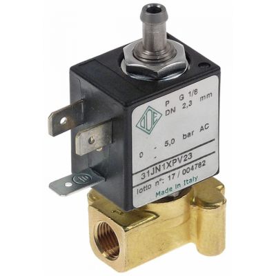electrovalva alamă 3-căi 230VAC racord 1/8\" L 30mm DN 2.3mm ODE serie 31JN1XPV23 p max 5bar