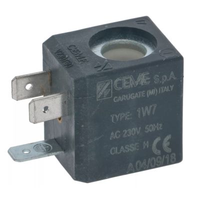 Bobina electrovalva CEME tip 1W7, 230V, interior ø 10 mm, conectori 6,3 mm, H 30 mm - 371154