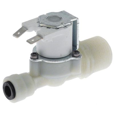 Electrovalva dreapta 230V, intrare 3/4", iesire racord rapid 8 mm, reductie intrare 10-12 l/min., t.max. 60°C, ciclu lucru 100% - 374012