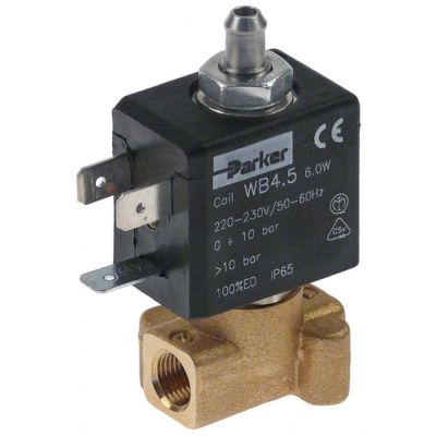 solenoid valve brass 3-ways 230VAC connection 1/8" L 30mm DN 1mm -10 up to 140°C PARKER