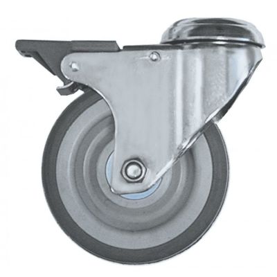 Roata castor ø 125 mm, pivotanta, cu frana, gaura montare ø 12 mm, otel cromat, max 100 kg - 700208