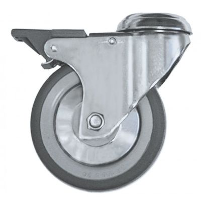 Roata castor ø 100 mm, pivotanta, cu frana, gaura montare ø 12 mm, INOX, max 80 kg - 700216