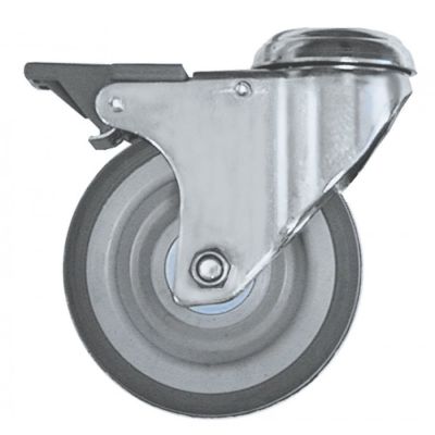 Roata castor ø 125 mm, pivotanta, cu frana, gaura montare ø 12 mm, din inox, max 100 kg - 700223
