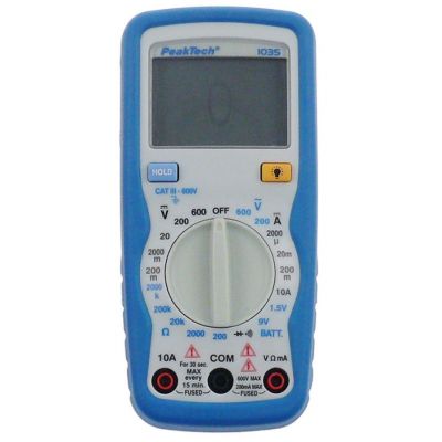 multimeter PEAK TECH 1035DMM display range manual 0,1mV-600V 0,1mV-600V 1µA-10 0,1Ohm-2MOhm yes/yes