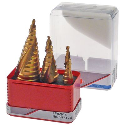 step drill set HSS TiN 3-piece drilling range 4-12 / 4-20 / 4-30mm