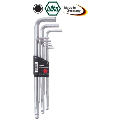 hexagon key set long with ball head 9-piece sizes 1,5/2/2,5/3/4/5/6/8/10mm WIHA